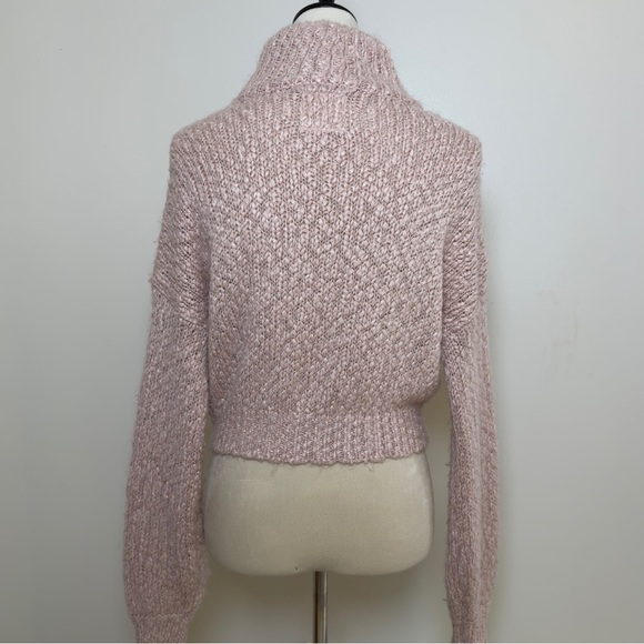 Hollister Women’s Chunky Knit Cropped Sweater Pink XS Metallic Turtleneck - Picture 4 of 13